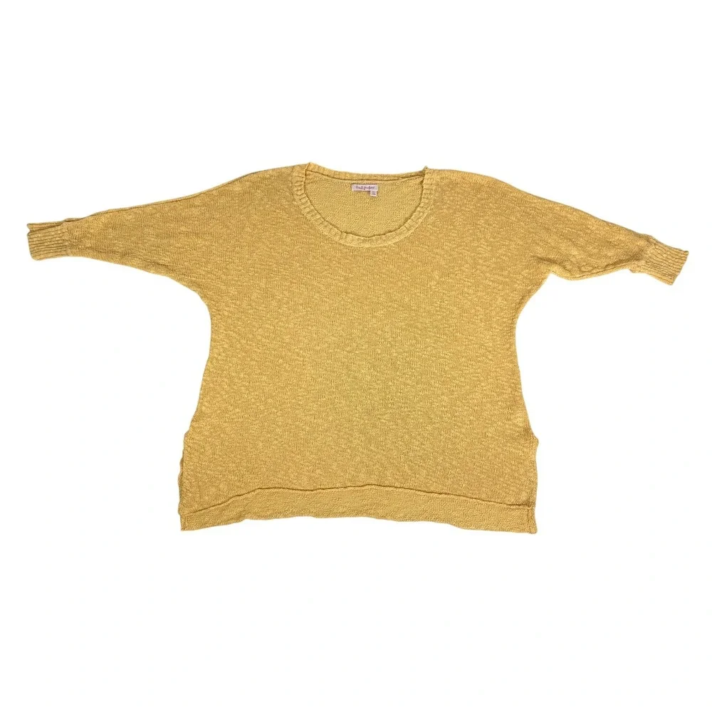 Fresh Produce Yellow Open Knit Sweater Size‎ Medium Large 3/4 Sleeve Scoop Neck